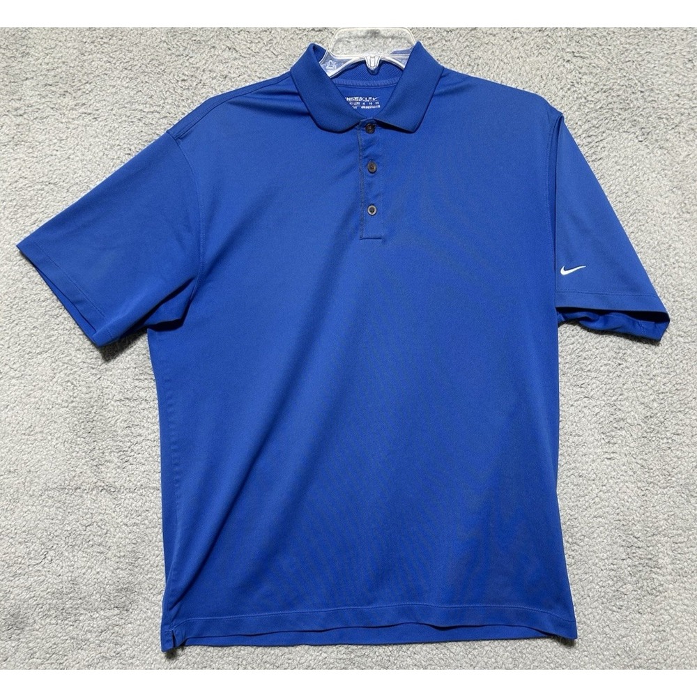 Nike Polo Shirt Mens XL Blue Swoosh Dri Fit Golf Casual Short Sleeve